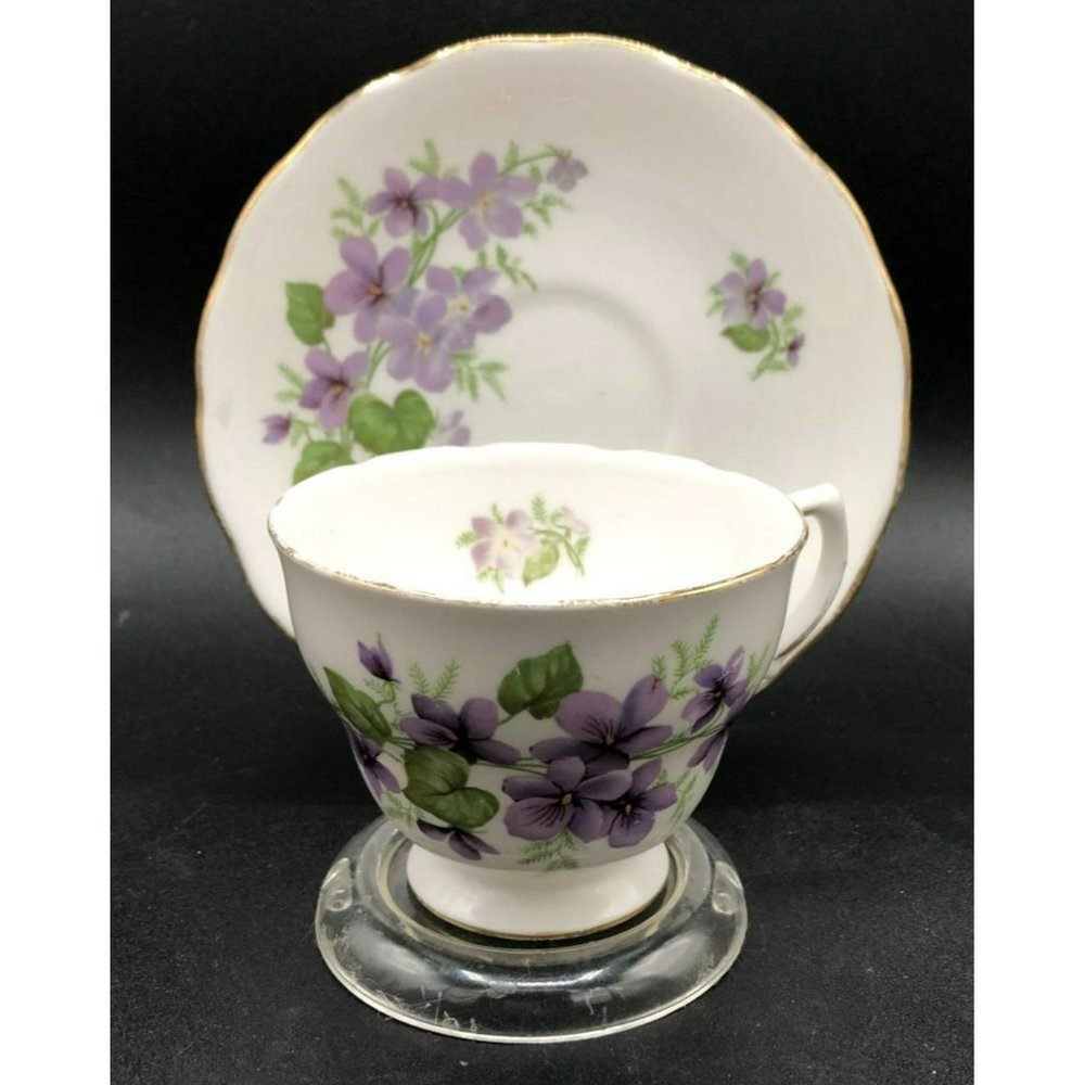 Royal Vale Bone China Teacup and Saucer-Violet purple flowers Bone China #8